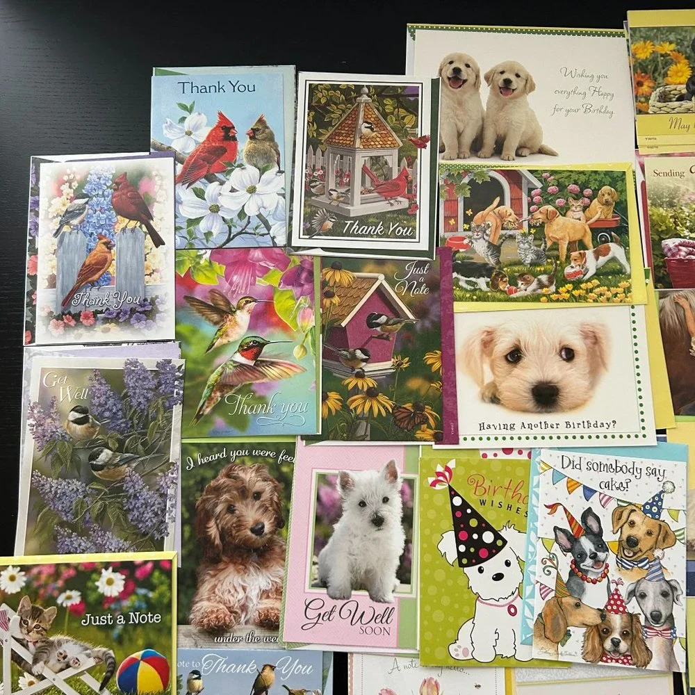 Mixed Lot of 28 Greeting Cards w/ Envelope Dogs Puppies Cats Kittens and Birds